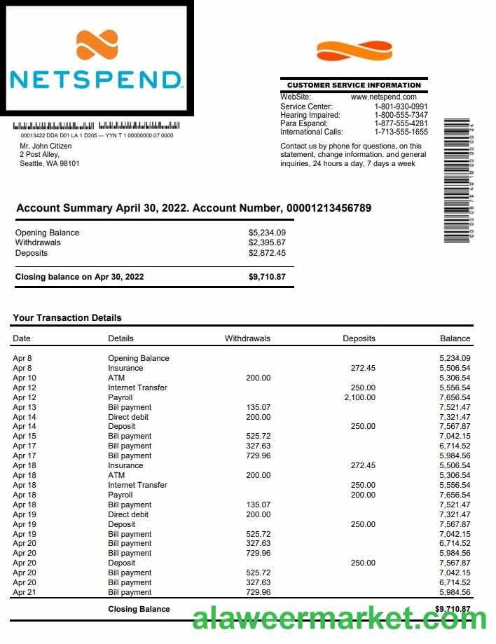 USA Netspend bank statement